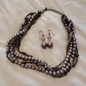 Faux pearl beaded necklace and earrings